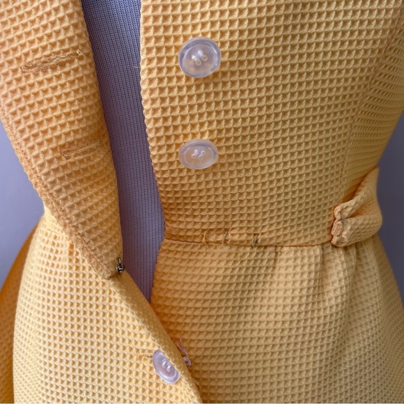 Vintage 1960s I. Magnin Studio Six Yellow Pique Maxi Dress Button Front Bow S M - Picture 11 of 12